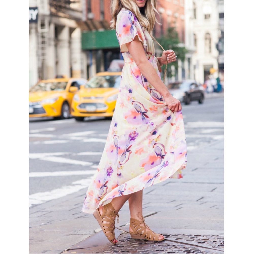 June & Hudson Botanical Print High/Low Wrap Dress | Size M